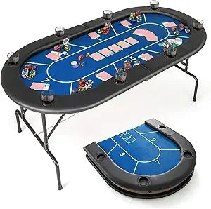 Poker Table Foldable Casino-Grade Felt Surface, Portable