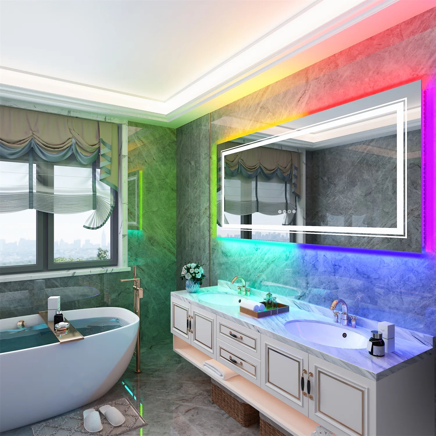 Bathroom LED Vanity Mirror RGB Color Changing Backlit Bathroom Mirror