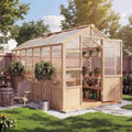 8x14 T Wooden Greenhouse or Outdoor, Walk-in Greenhouse Kit with Ventilated Window & Lockable Door & Polyte Panels