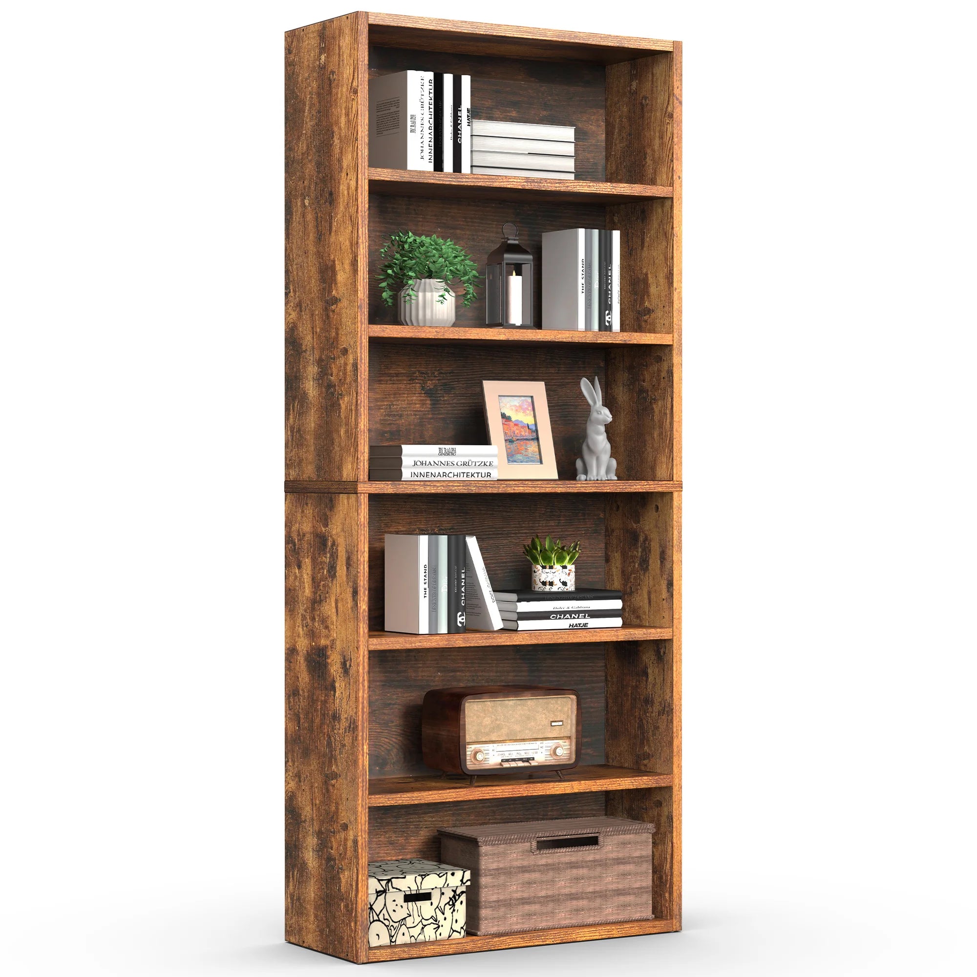 MCQ 6 Shelf Bookcase Wooden Large 63 Inch Tall Bookcase