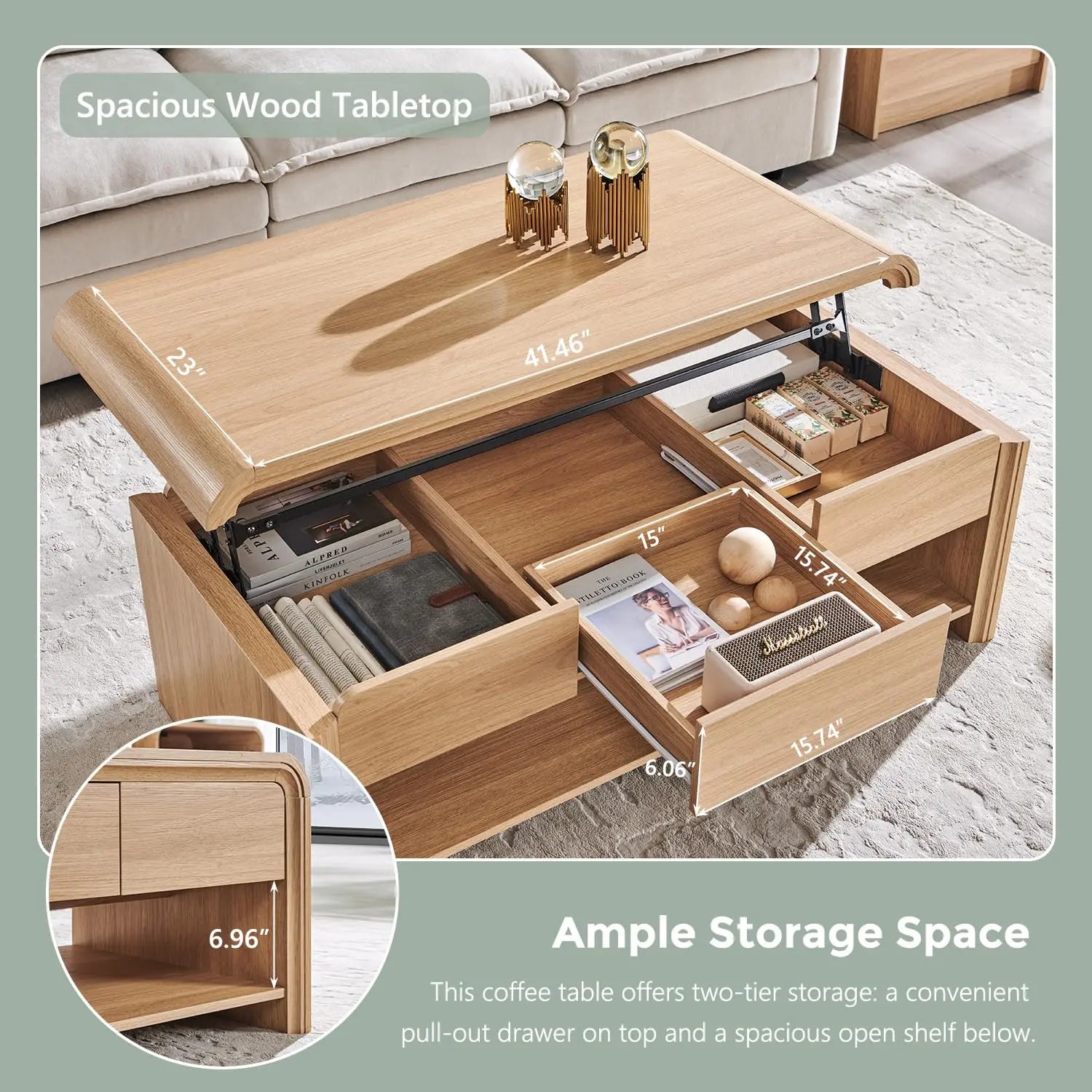47" Lift Top Coffee Table with Storage