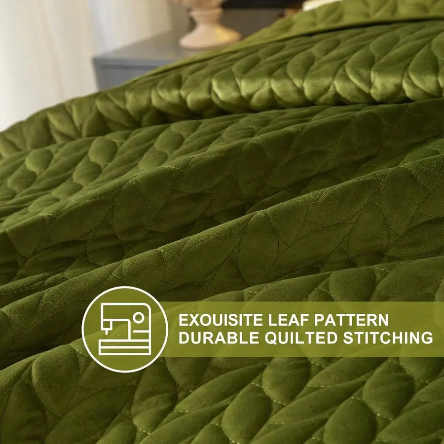 Velvet Quilt Queen Size Green Lightweight Velvet Comforter Set