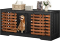 71" Double Dog Crate Furniture with Sliding Door, Heavy Duty Dual Kennel TV Stand for Large Dogs, Black & Walnut