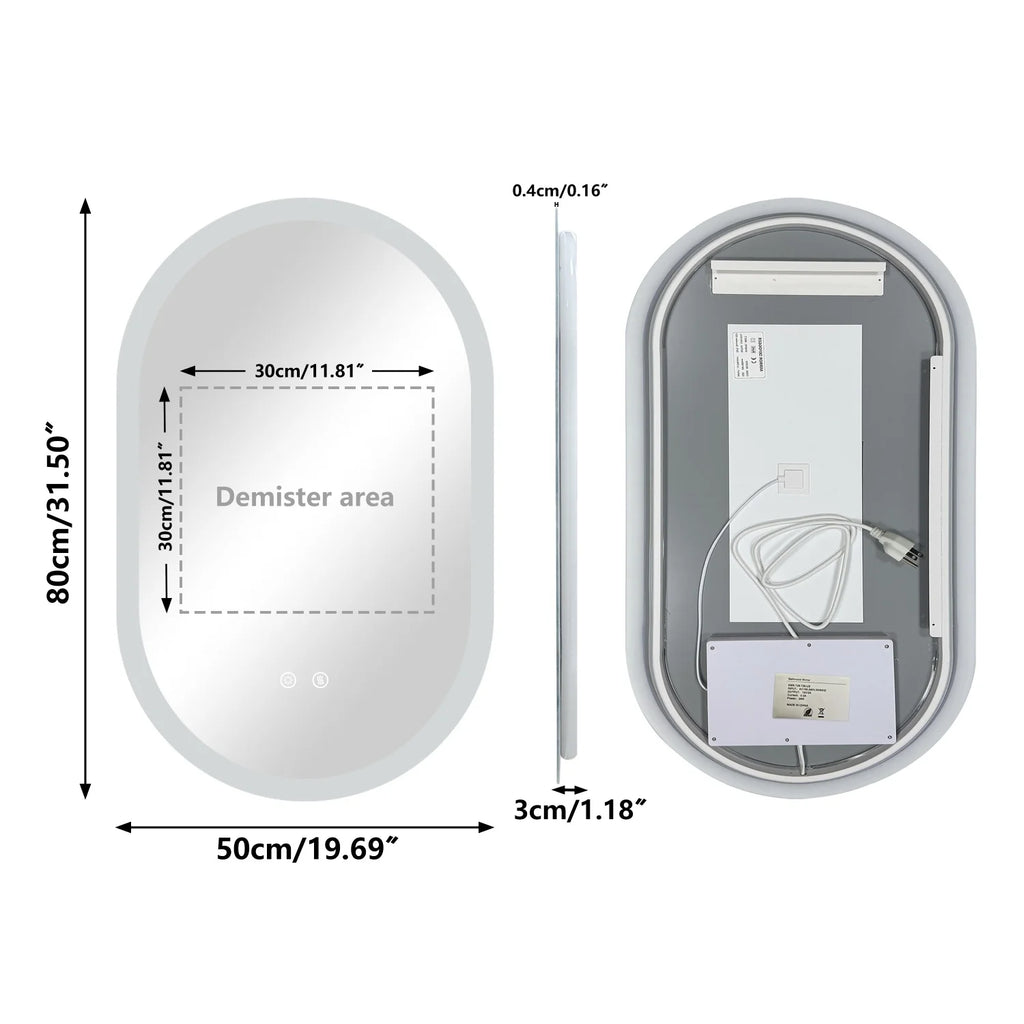 Oval LED Bathroom Mirror Backlit Wall Mounted Illuminated Bathroom Vanity Mirror