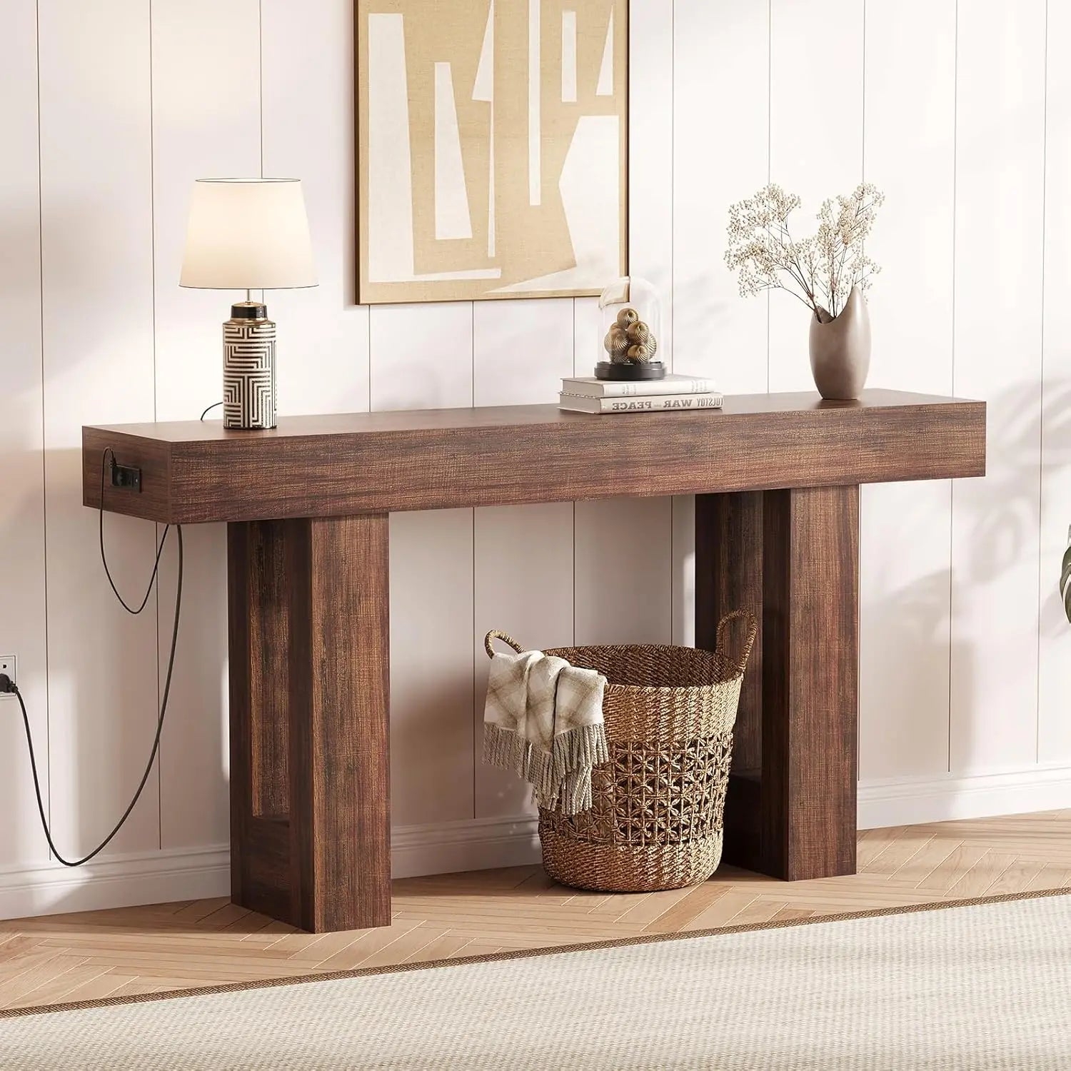 63 Inch Console Table with Power Outlet