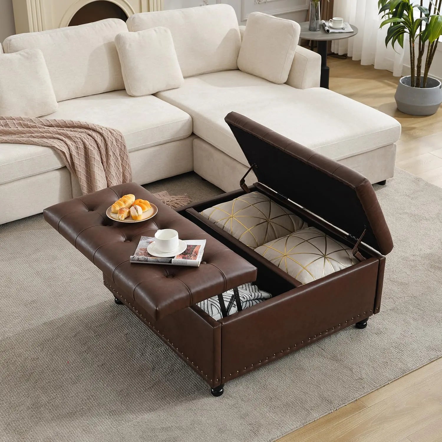 Large Square Storage Ottoman Bench
