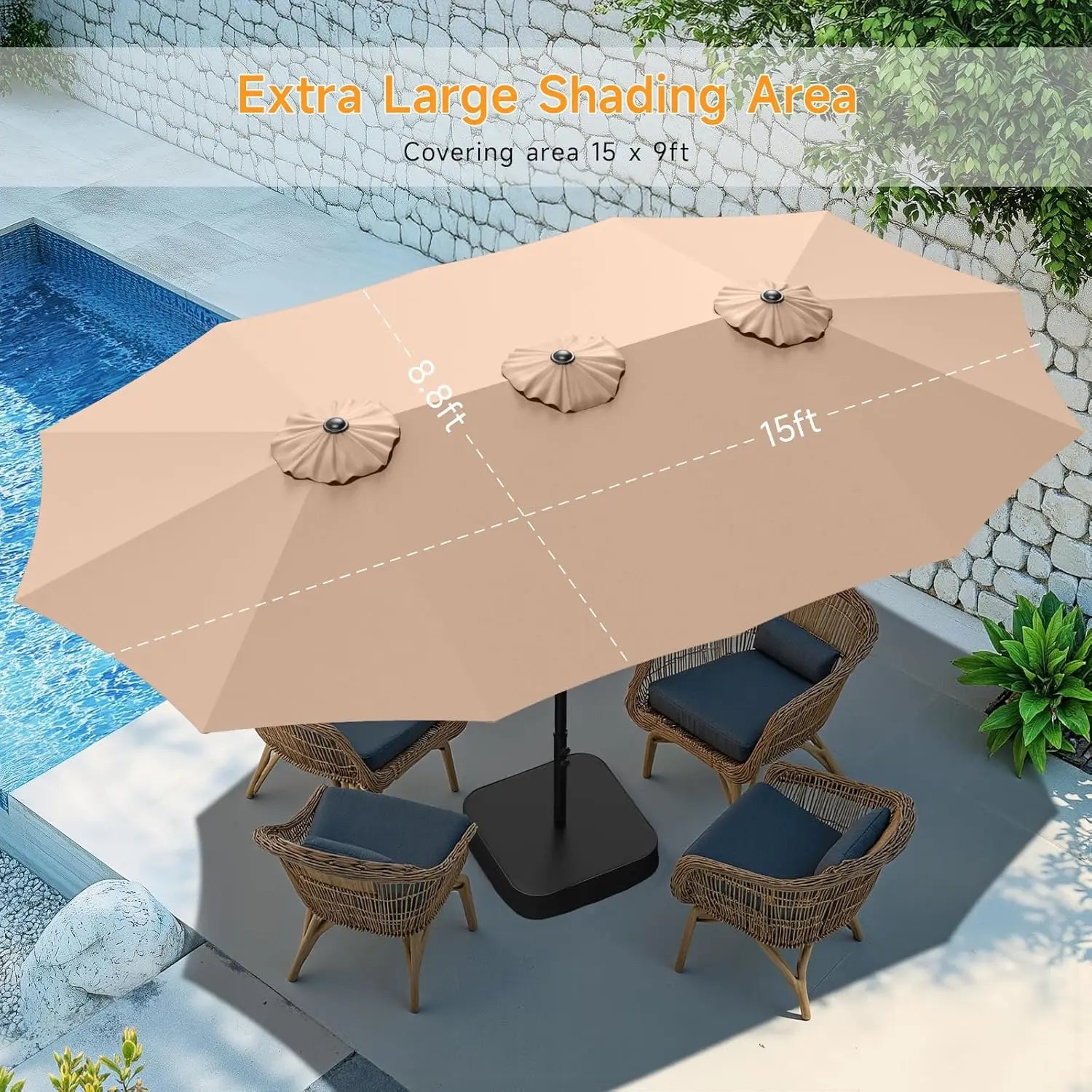 15ft Patio Umbrella with Base