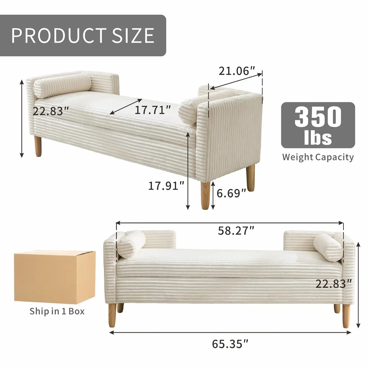 65.35" W Ottoman with Storage Bench
