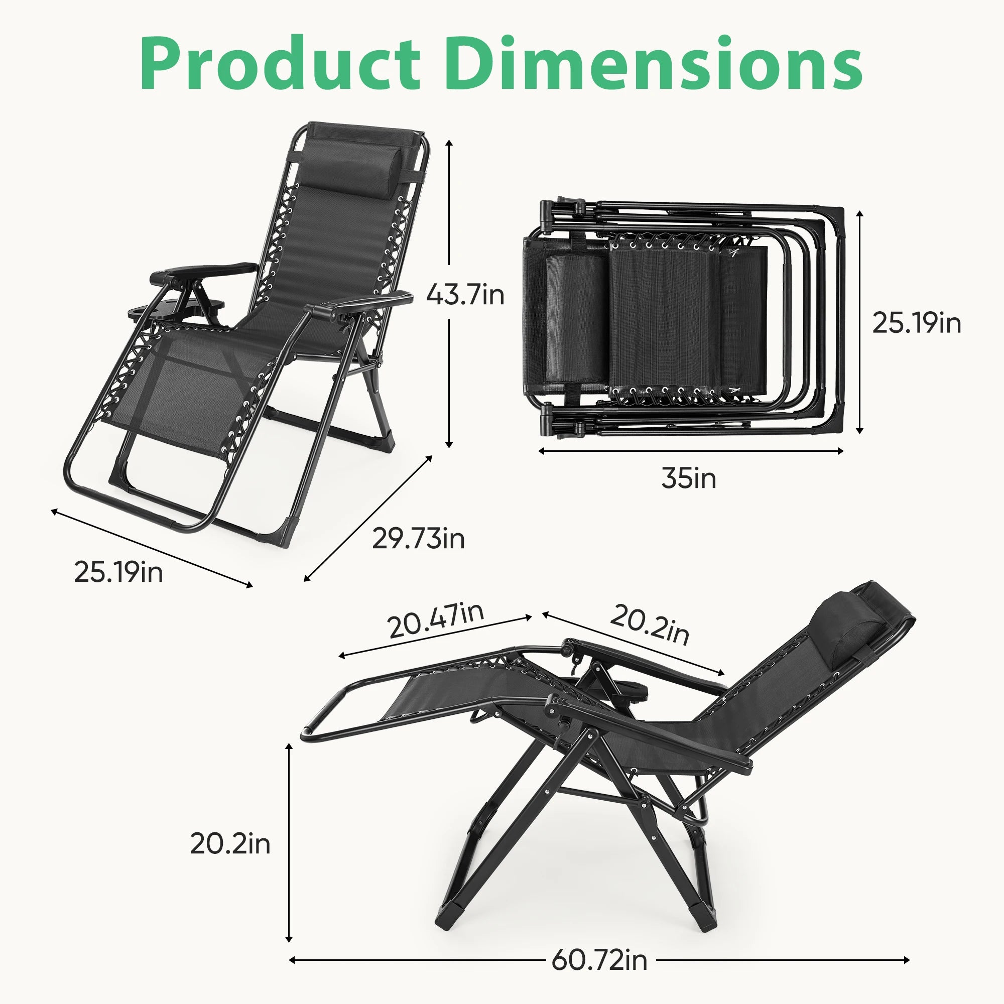 JHK Zero Gravity Recliner Camping Patio Lounge Chair