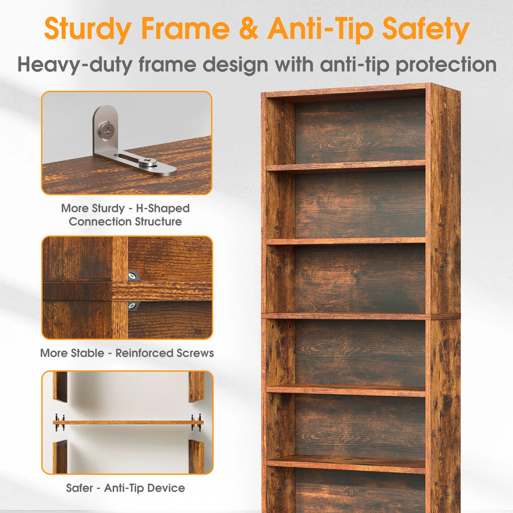 MCQ 6 Shelf Bookcase Wooden Large 63 Inch Tall Bookcase