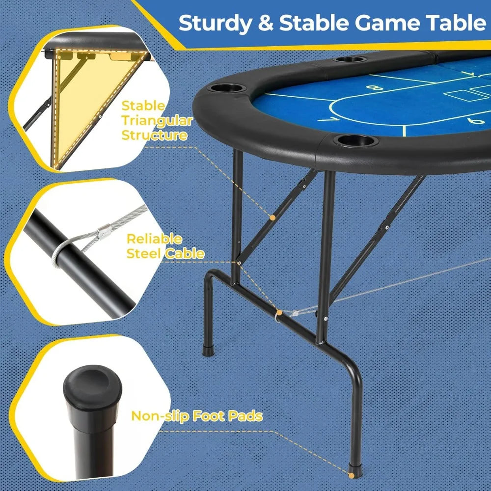 Poker Table Foldable Casino-Grade Felt Surface, Portable