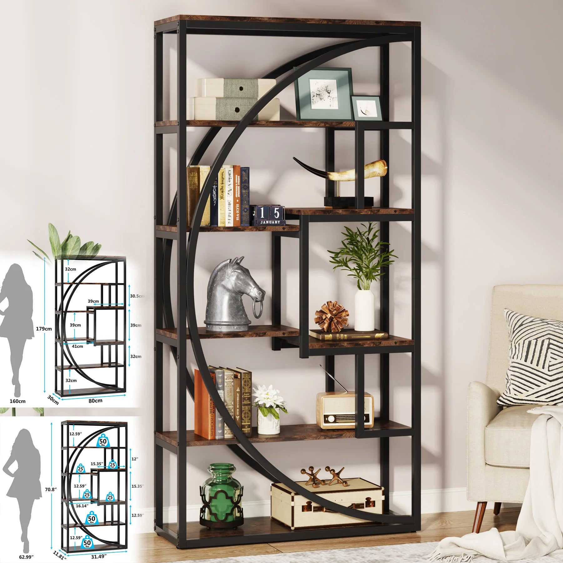 Tribesigns Bookshelf Industrial 5 Tier Etagere Bookcase