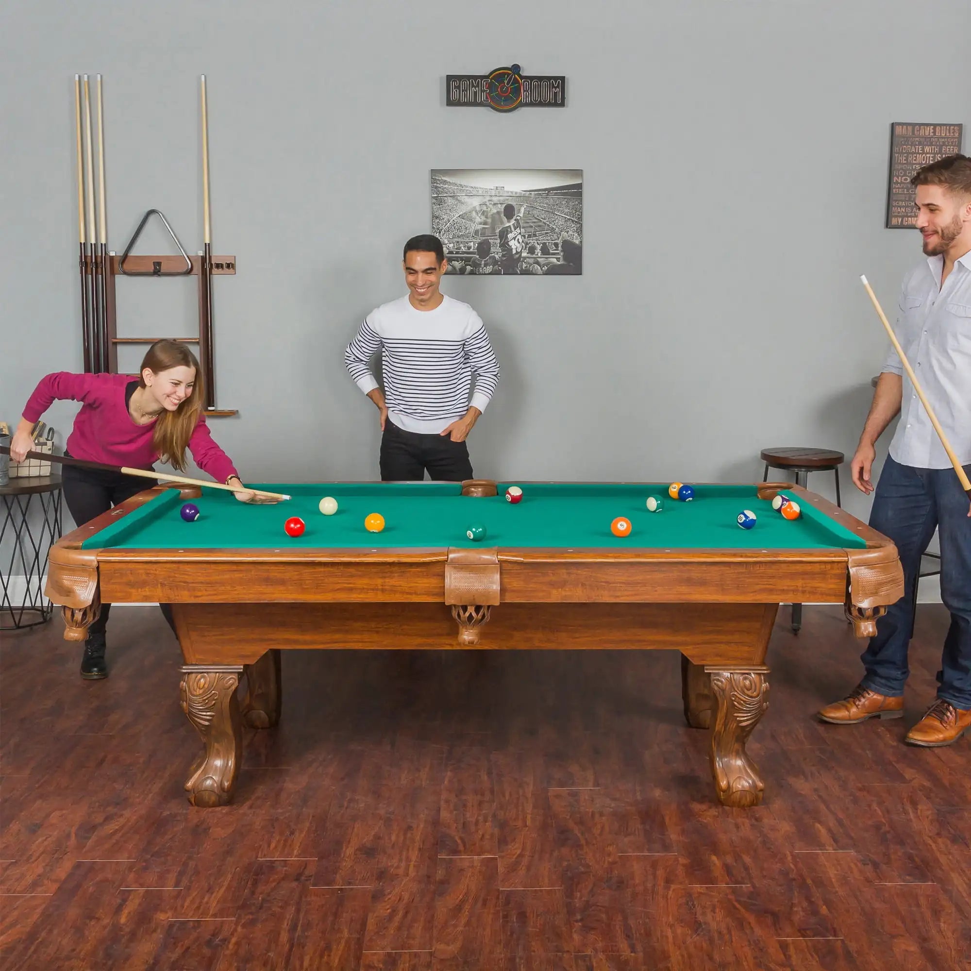 Billiard Pool Set with Cue Ball and Triangle Rack - Standard Resin Balls