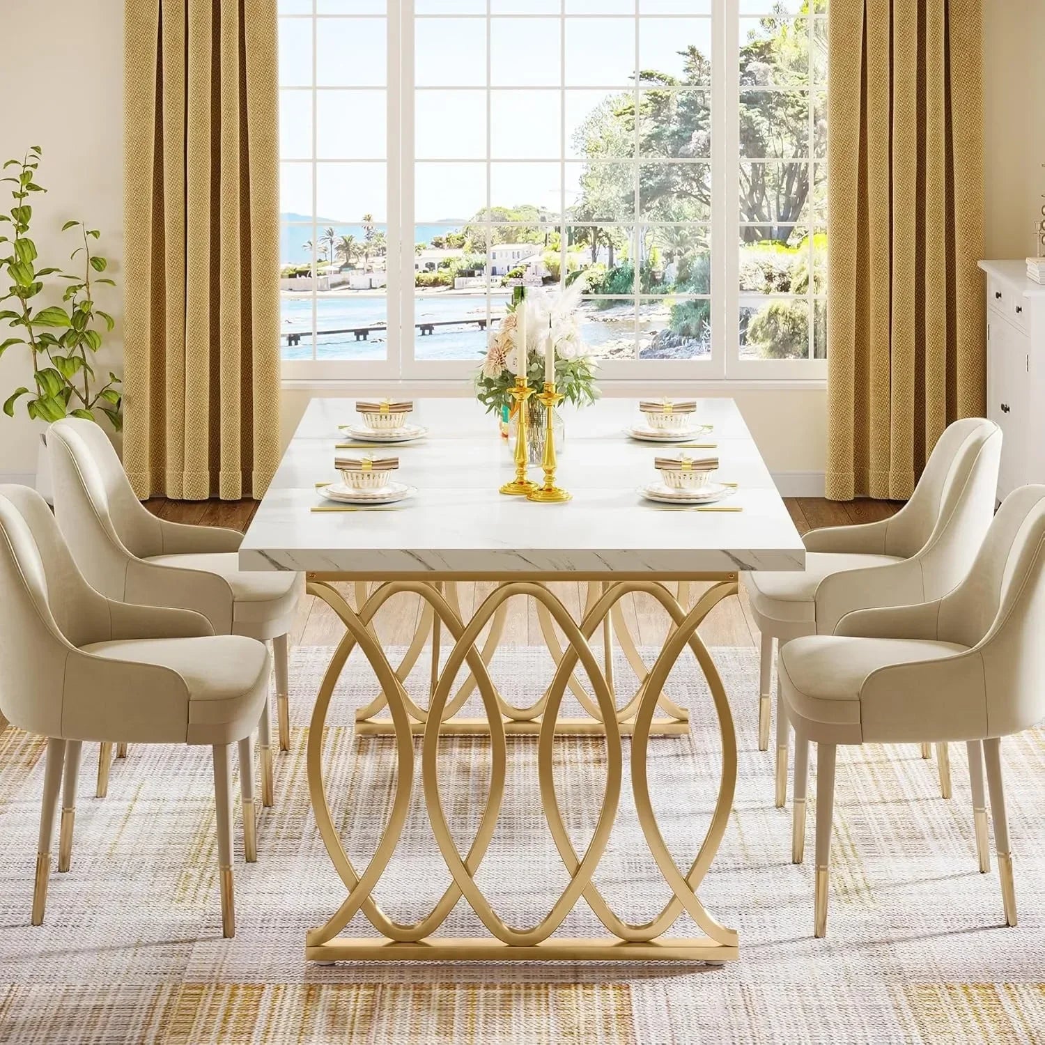 Modern Dining Table, 63" Lar