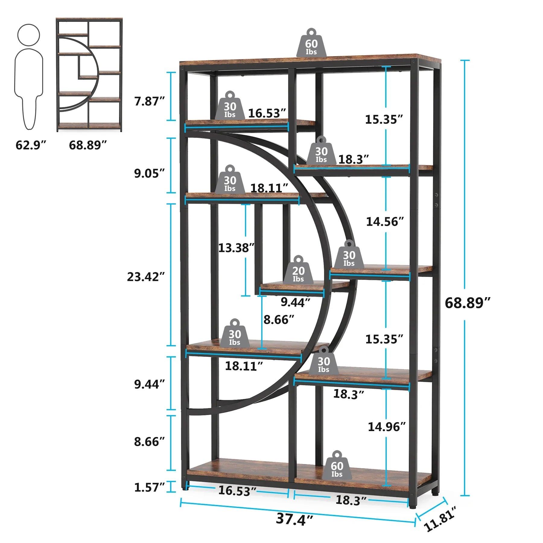 Tribesigns Bookshelf Industrial 5 Tier Etagere Bookcase