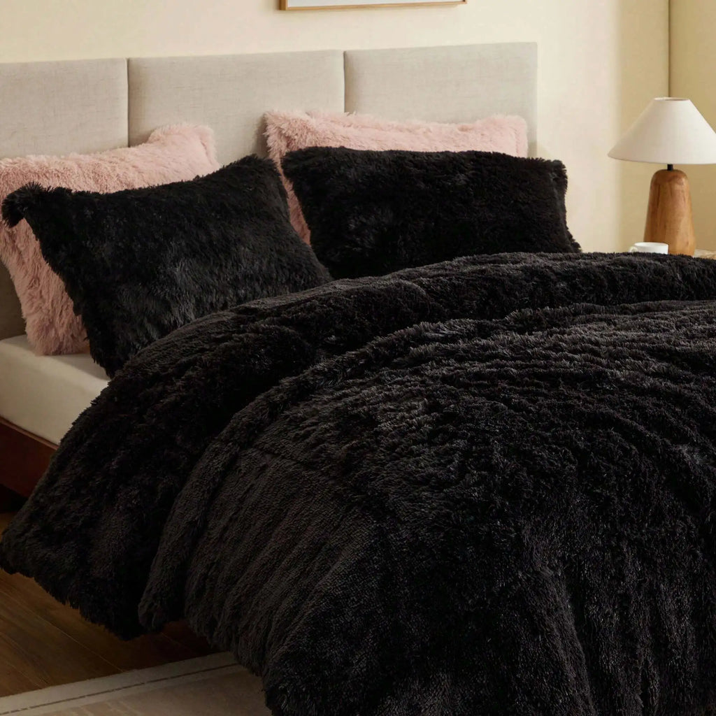 Shaggy Faux Fur Comforter Set With Matching Sham Ultra Soft Plush Reversible All Season Bedding