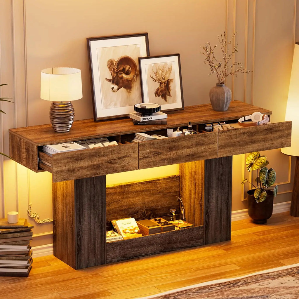 63-Inch Long Console Table with Colorful LED Lights