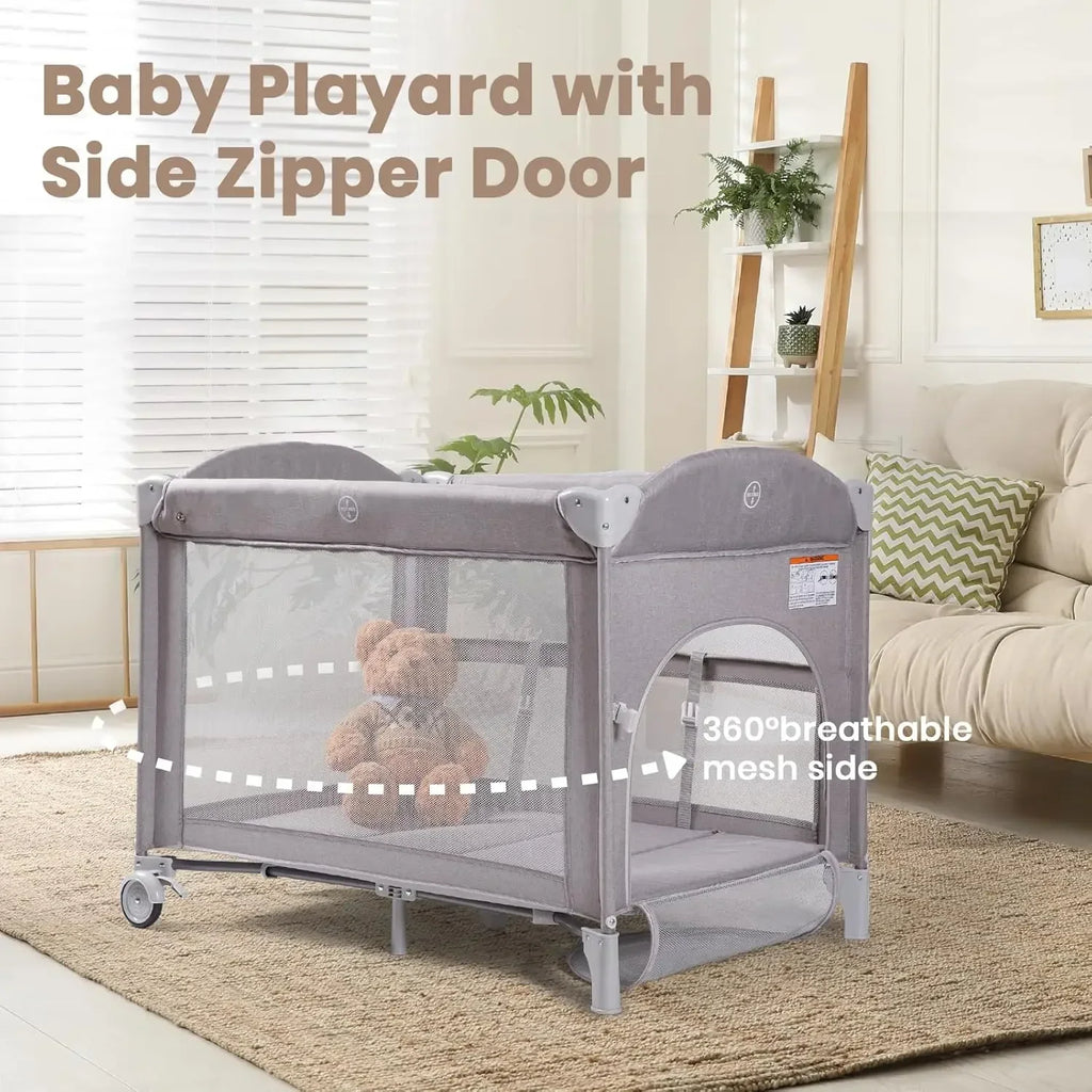 Baby Bassinets Bedside Sleeper, 4 in 1 Portable Bedside Crib w/Mattress, Diaper Changer, Storage Basket, Music Box, Carry Bag