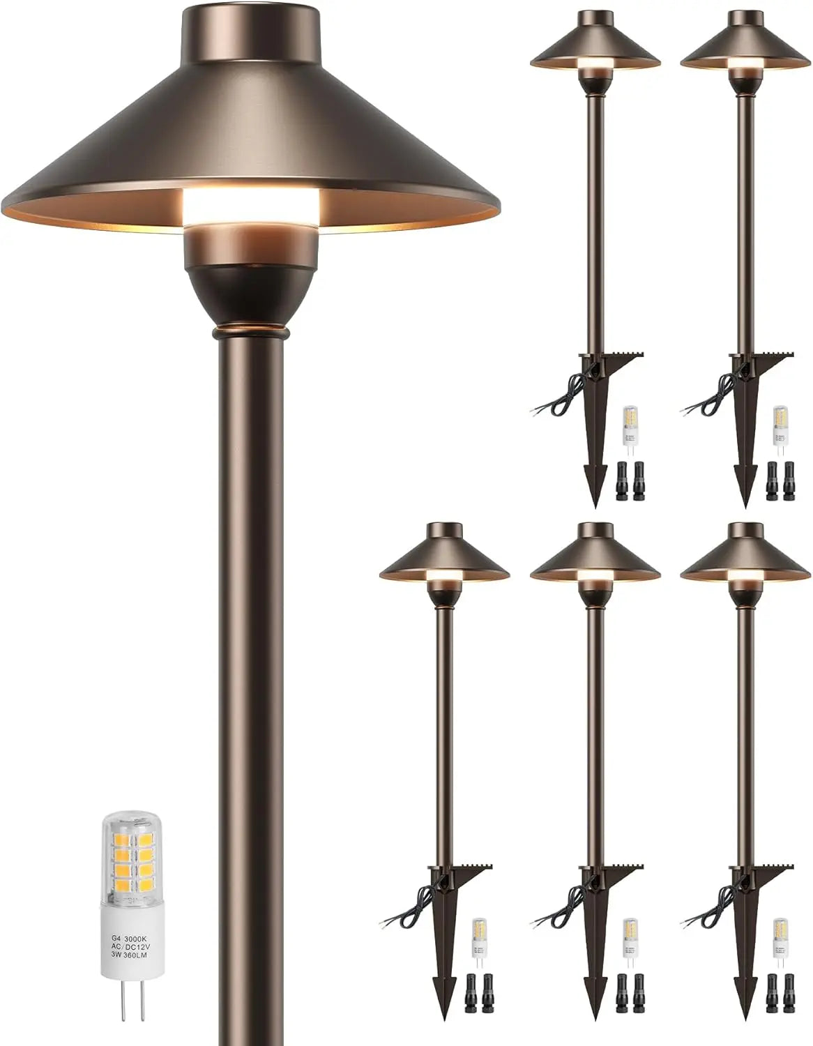 6-Pack Low Voltage Pathway Lights, Waterproof Bronze Aluminum