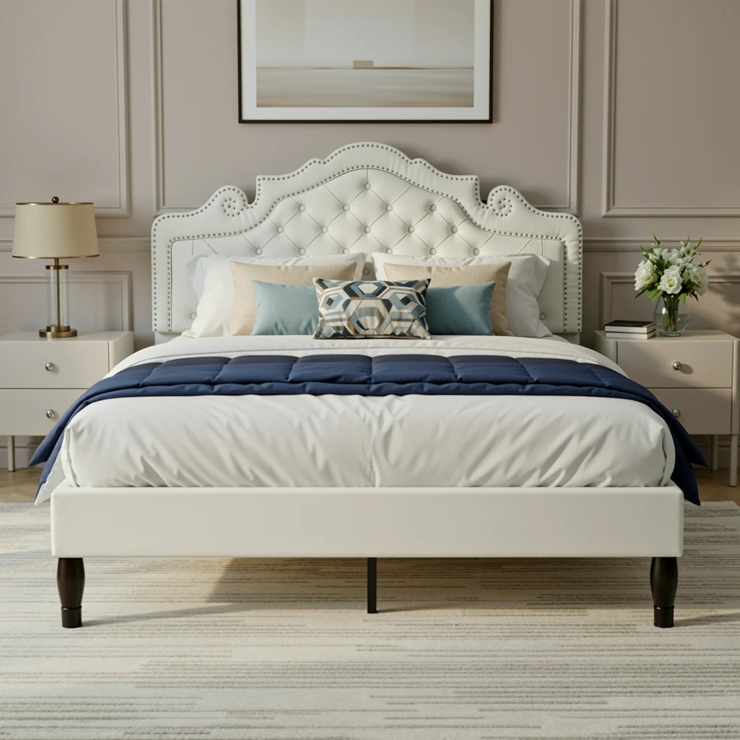 HOOMIC Full/Queen/King Size Velvet Bed Frame with Adjustable Tiara Headboard