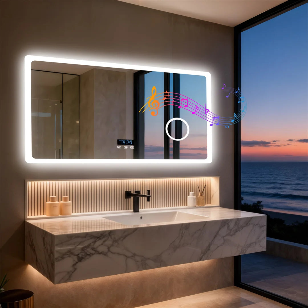 LUVODI Bluetooth Bathroom Mirror Wall Mounted LED Light Vanity Mirror 3X Magnify Dimmable Defog Bath Mirror