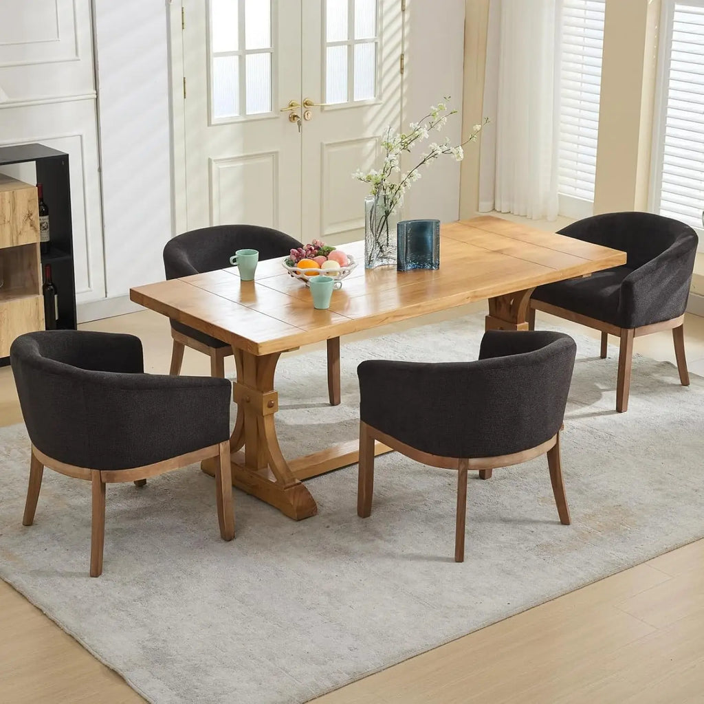 Mid Century Modern Dining Chairs Set of 4,Linen Upholstered Barrel Dining Chairs with Arms