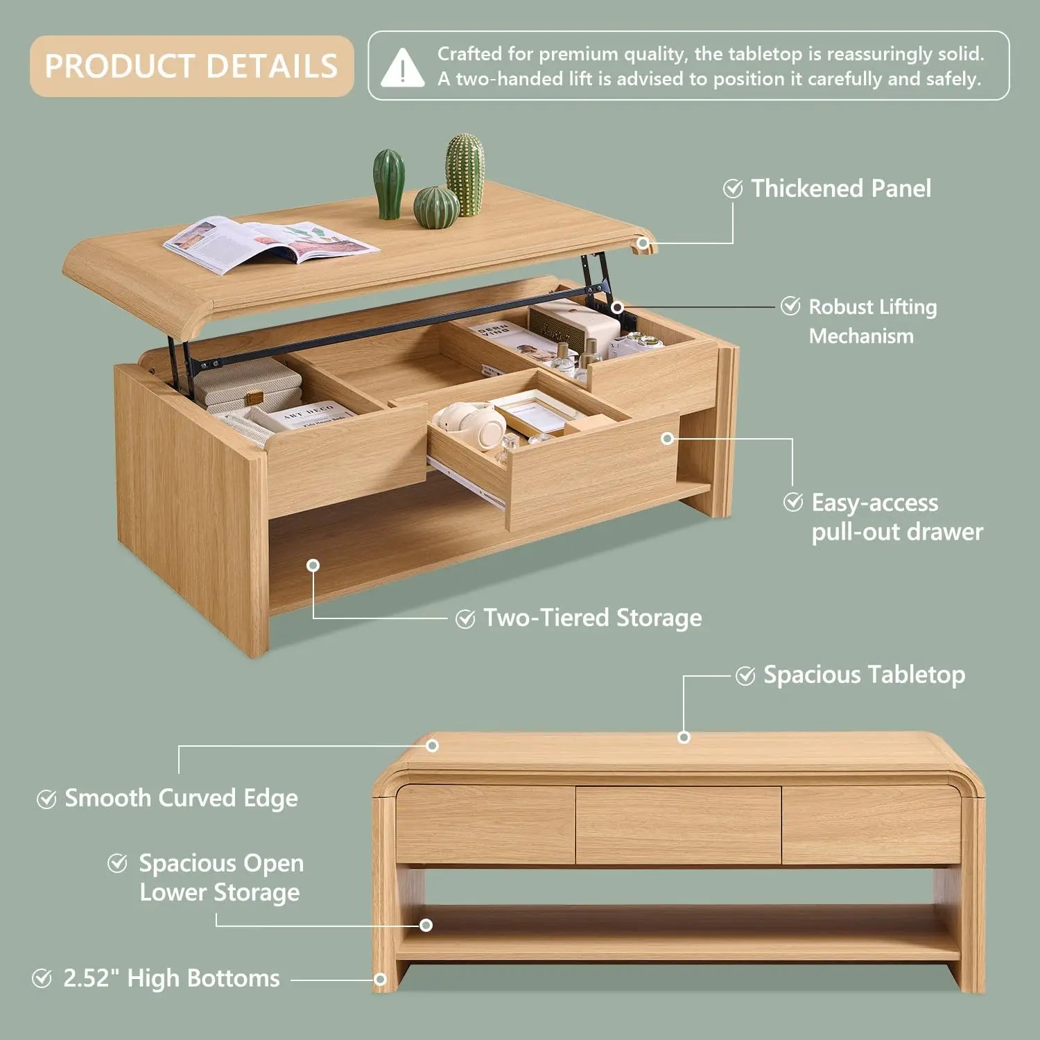 47" Lift Top Coffee Table with Storage