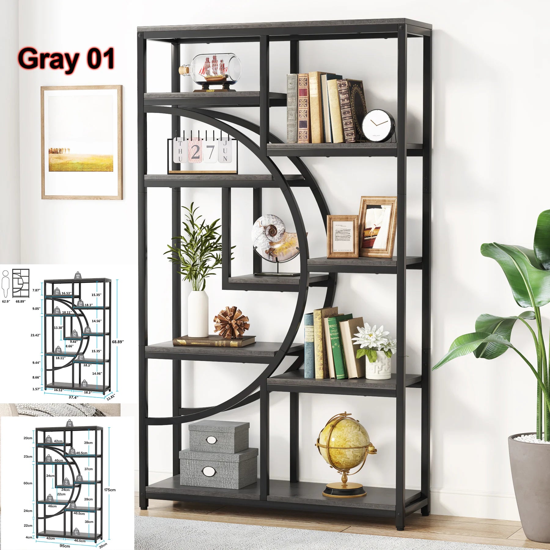 Tribesigns Bookshelf Industrial 5 Tier Etagere Bookcase