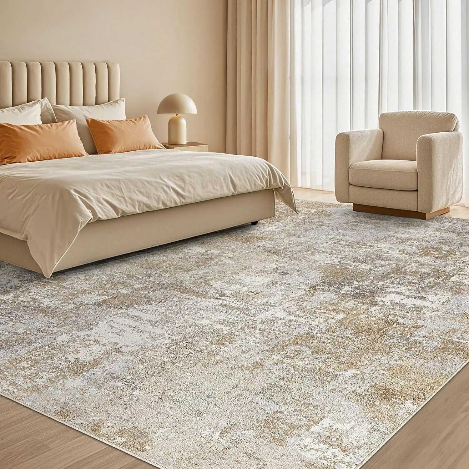 Modern Abstract Neutral Washable Area Rug