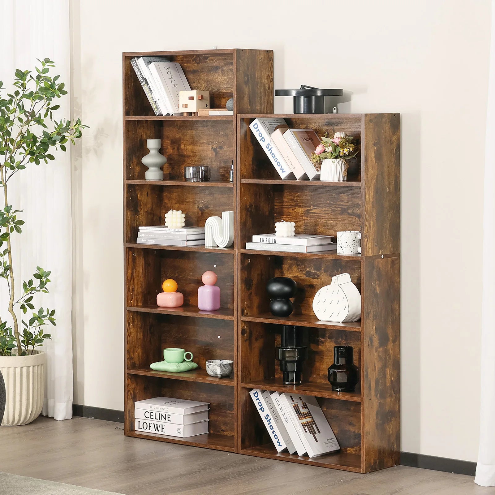 JHK 6 Tier Wooden Shelf Bookcase 63 Inch