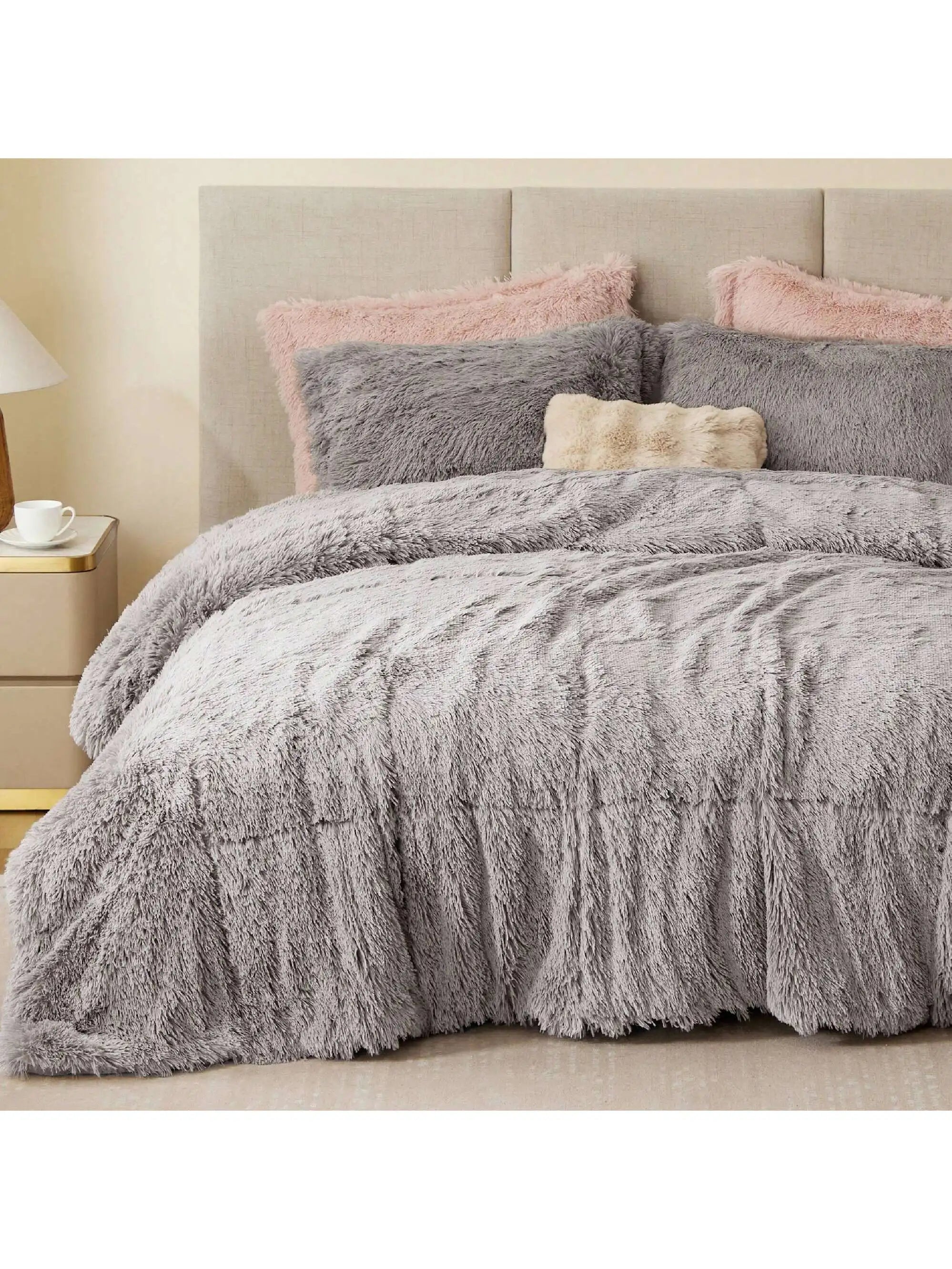 Shaggy Faux Fur Comforter Set With Matching Sham Ultra Soft Plush Reversible All Season Bedding