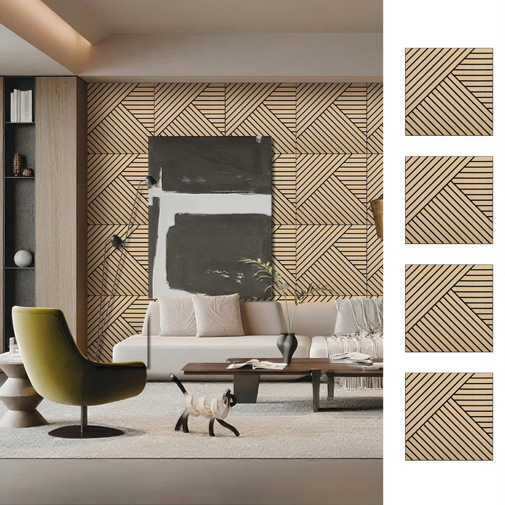 4 Packs Acoustic 3D Wood Slat Wall Panels Self-Adhesive Sound Absorbing for Noise Reduction Home & Garden Decor