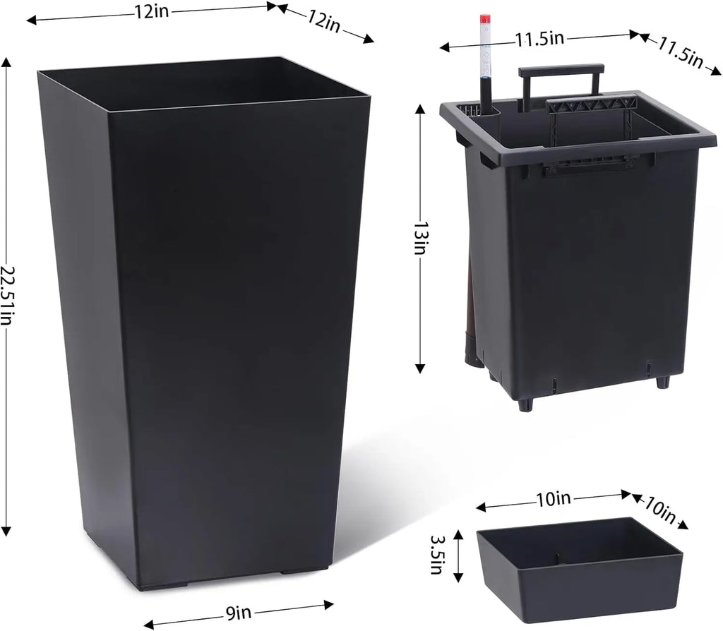 2 PCS 22.4 Inch Tall Planter Indoor ＆ Outdoor Black Taper Planter
