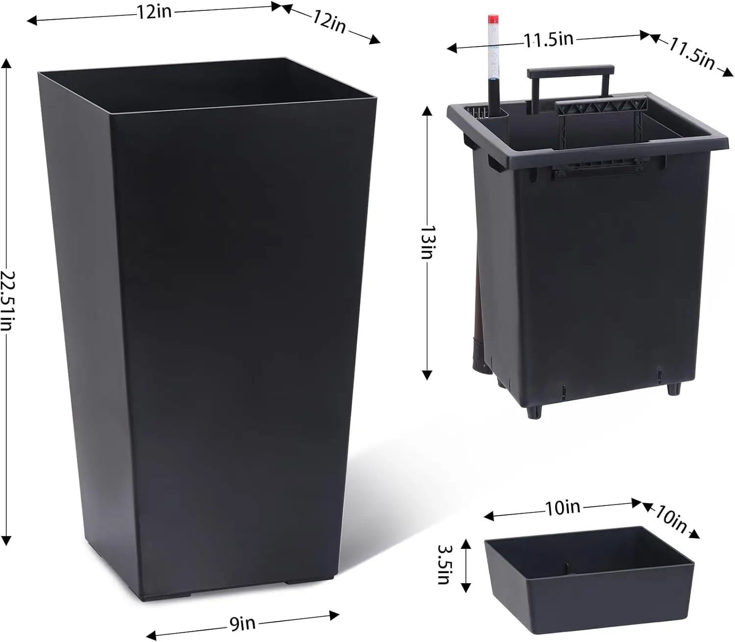 2 PCS 22.4 Inch Tall Planter Indoor ＆ Outdoor Black Taper Planter