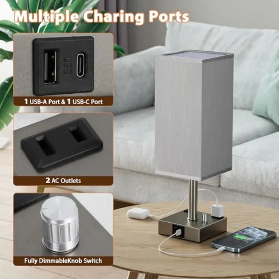 Grey Fully Dimmable Nightstand Lamps Set of 2