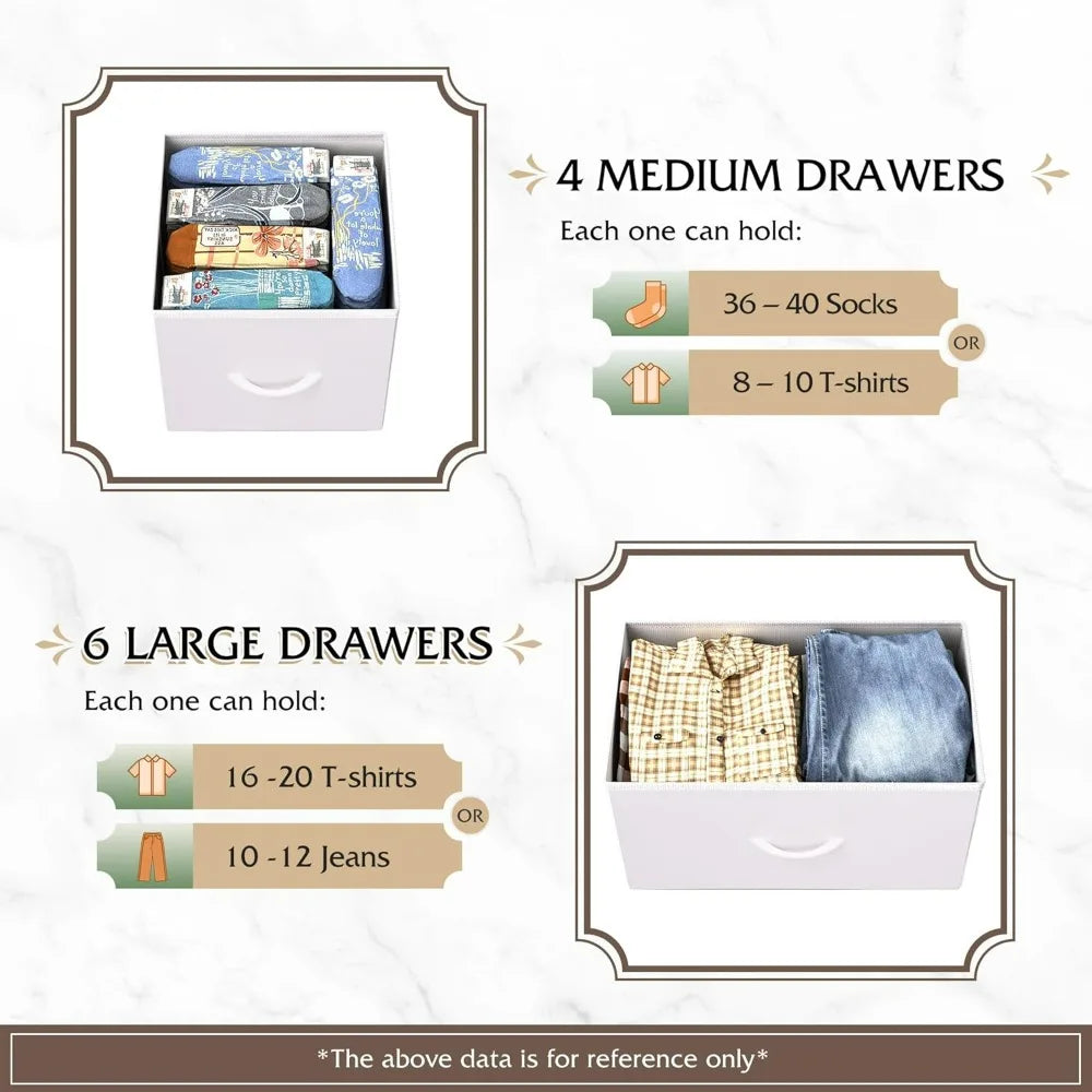 WLIVE White 10-Drawer Fabric Dresser