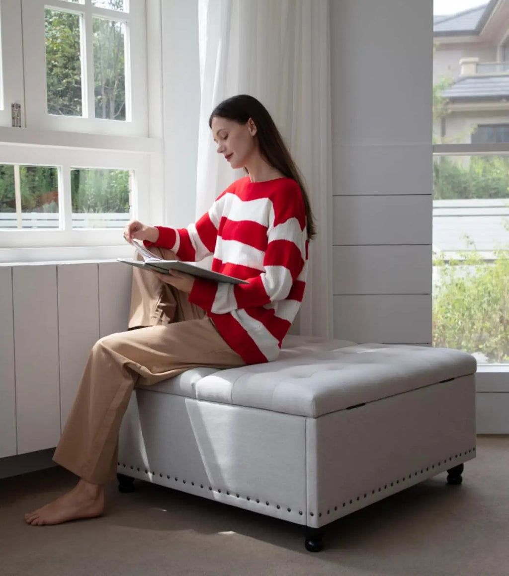 Large Square Storage Ottoman Bench