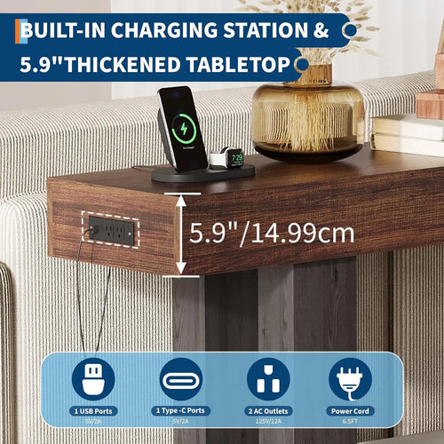 63 Inch Console Table with Power Outlet