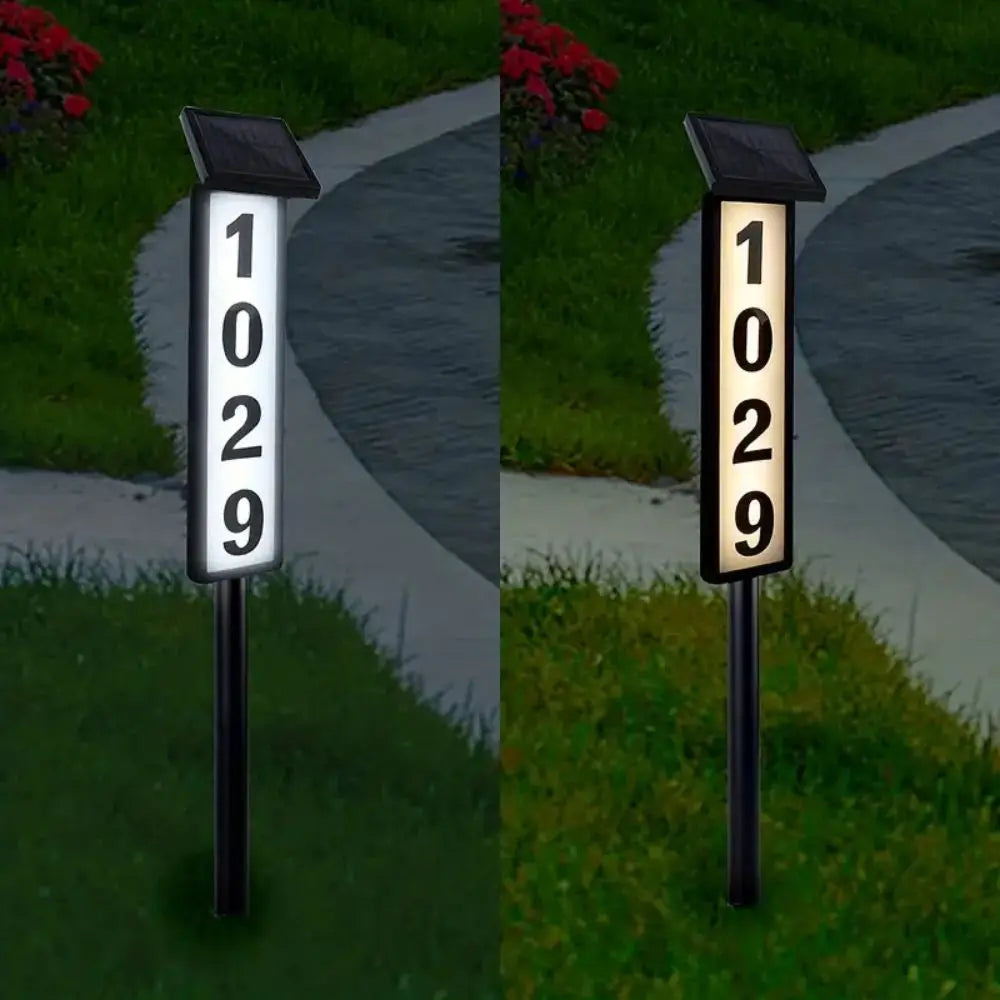 Solar Light Powered House Number, Address Sign With Lighting, Pole Mount