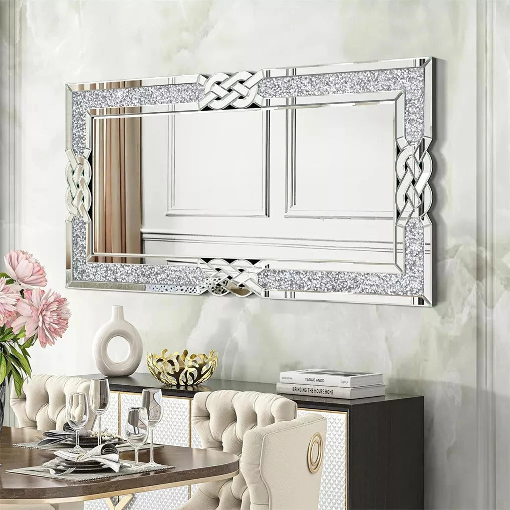 Wisfor Crushed Diamond Wall Mirror Crystal Frame Edge
