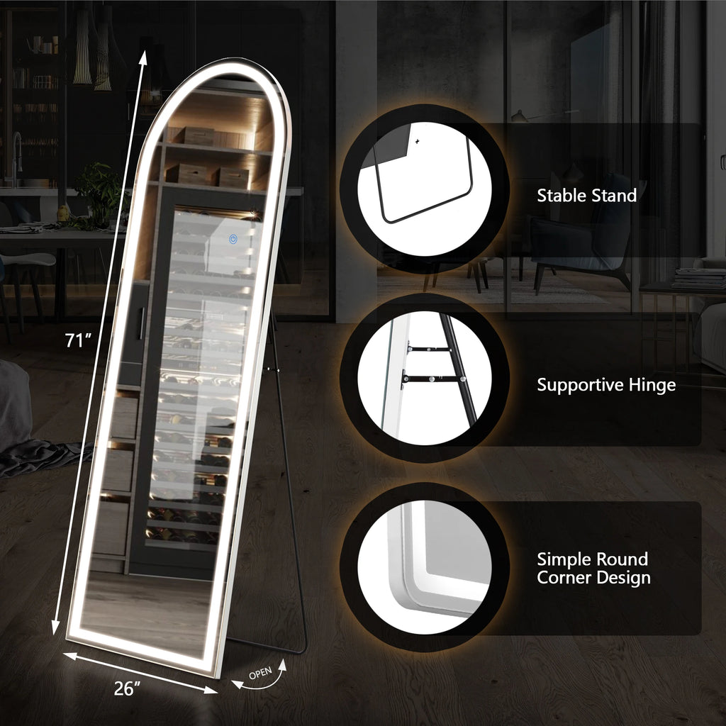 JHK 71"x26" Led Dimming Full Length Mirror 3 Color Lighting