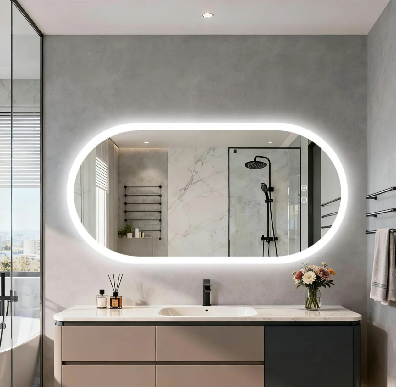 Oval LED Bathroom Mirror Backlit Wall Mounted Illuminated Bathroom Vanity Mirror