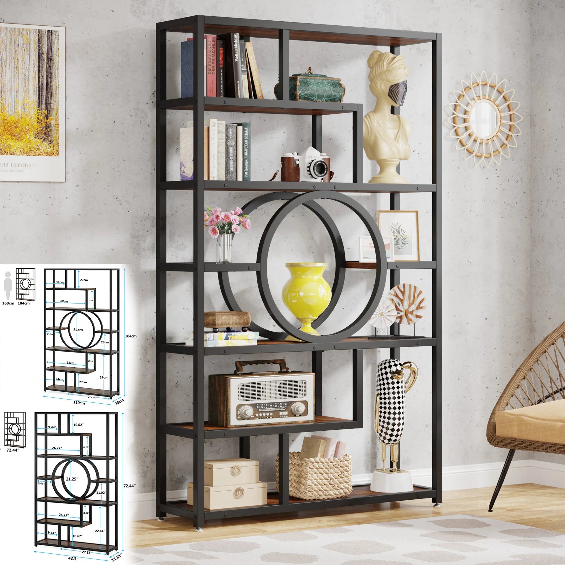 Tribesigns Bookshelf Industrial 5 Tier Etagere Bookcase