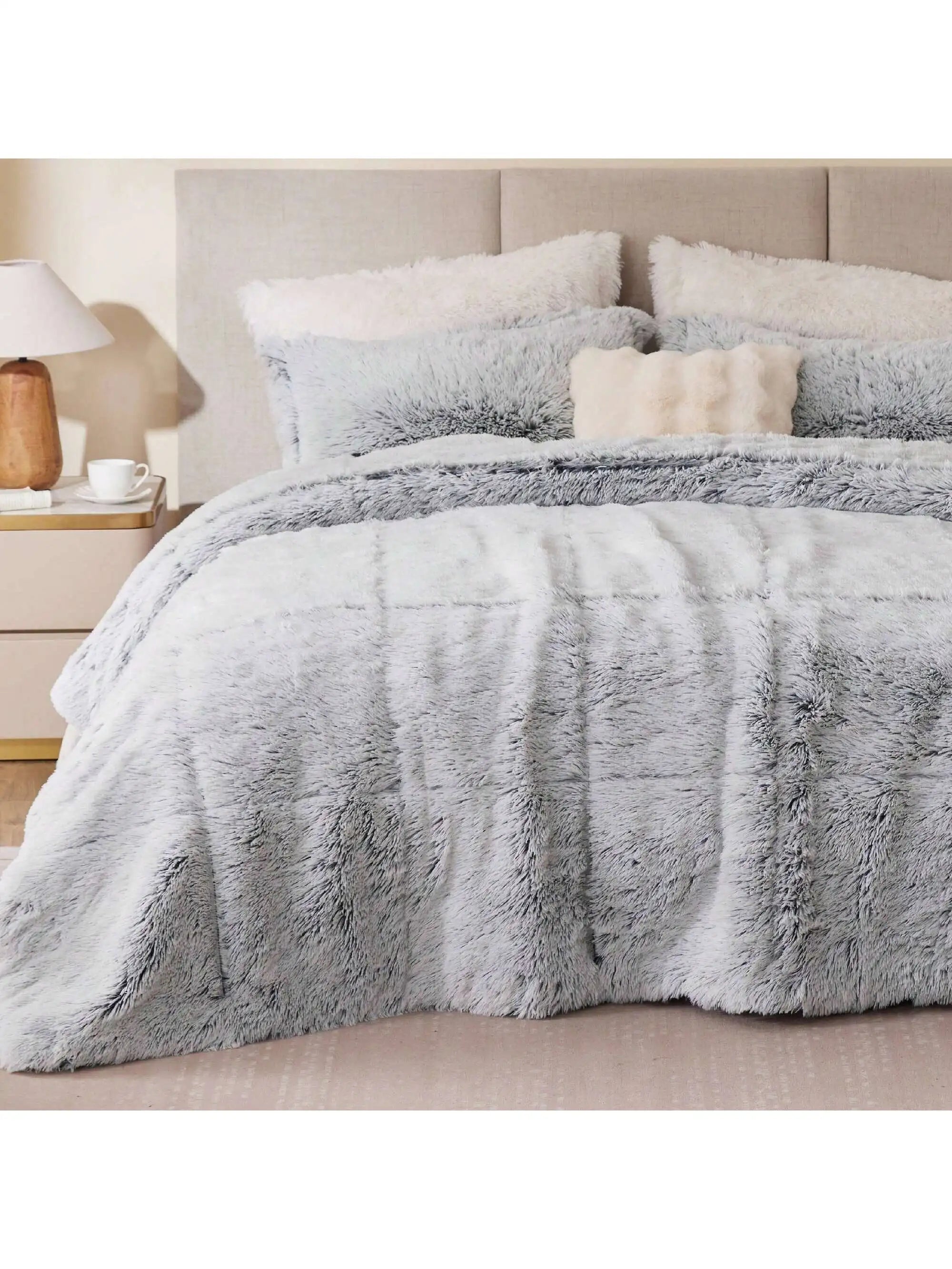 Shaggy Faux Fur Comforter Set With Matching Sham Ultra Soft Plush Reversible All Season Bedding