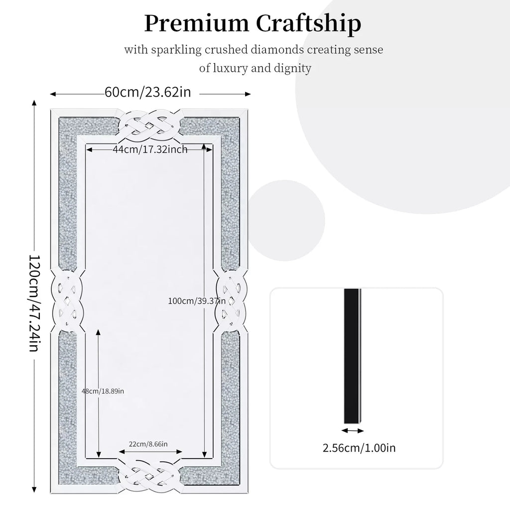 Wisfor Crushed Diamond Wall Mirror Crystal Frame Edge