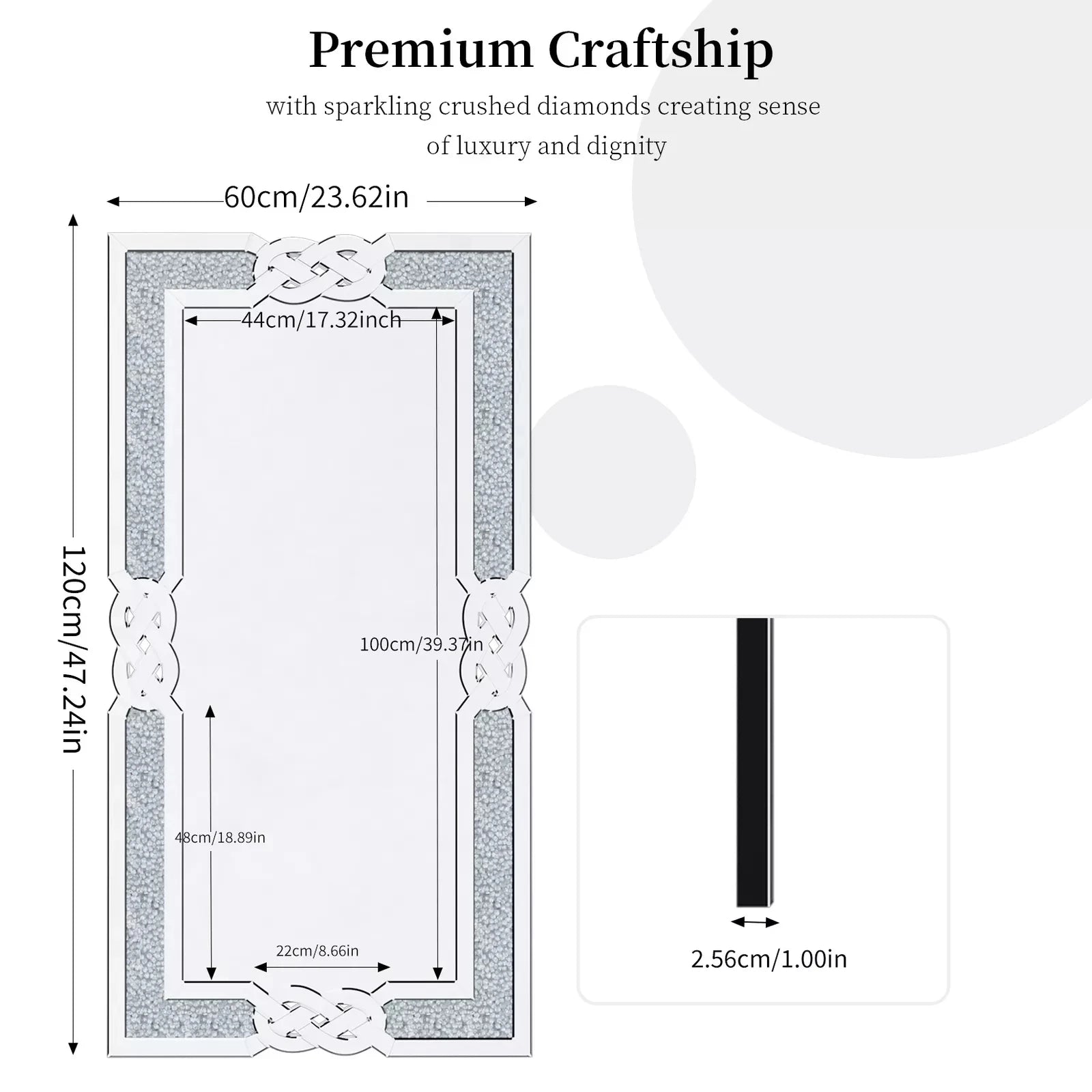 Wisfor Crushed Diamond Wall Mirror Crystal Frame Edge