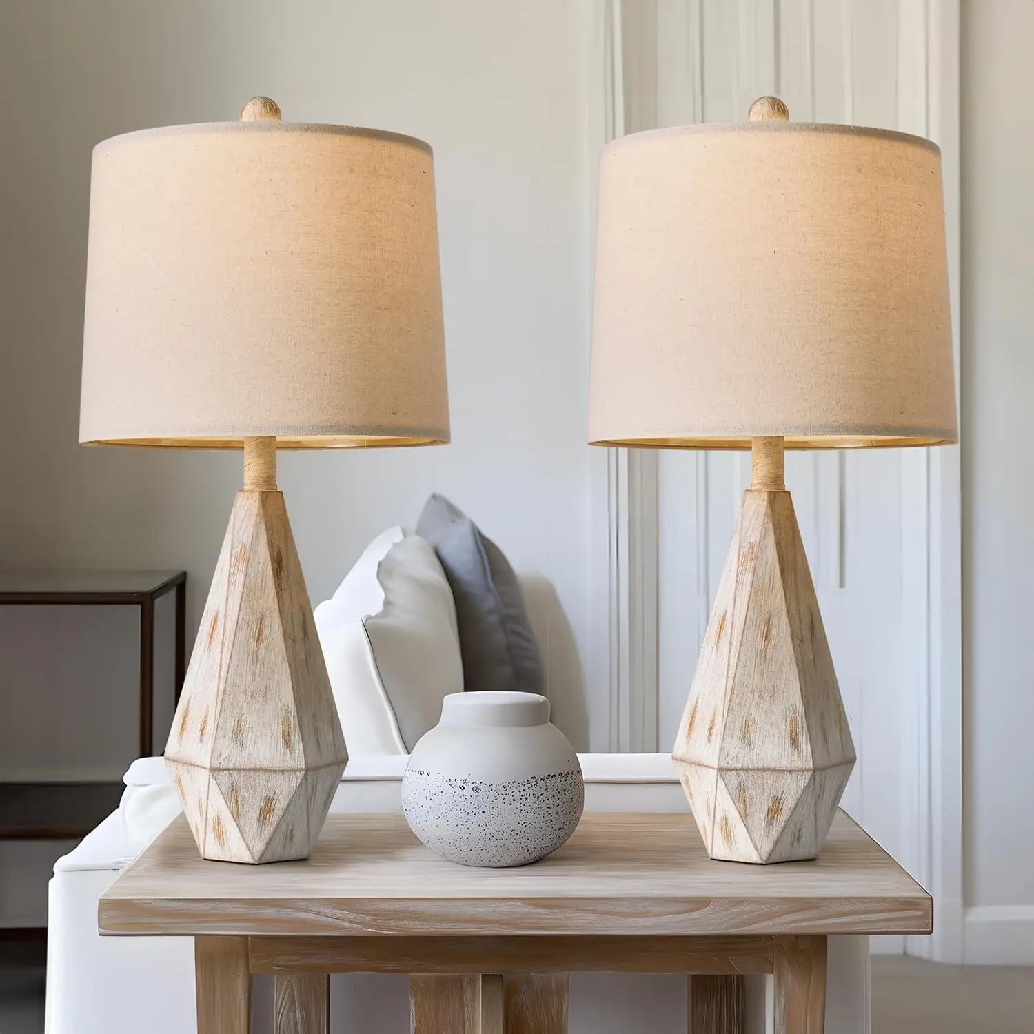Set of 2 Beige Rustic Farmhouse Table Lamps