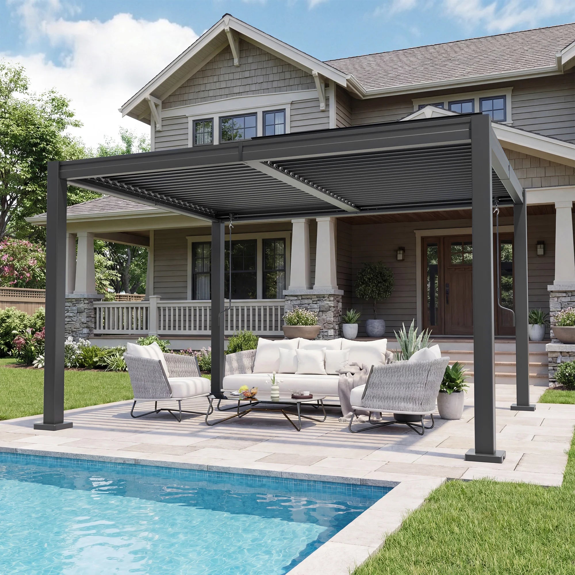 VIWAT 10x12/12x20FT Louvered Pergola, Waterproof Roof All Weather Rust-Resistant Gazebo