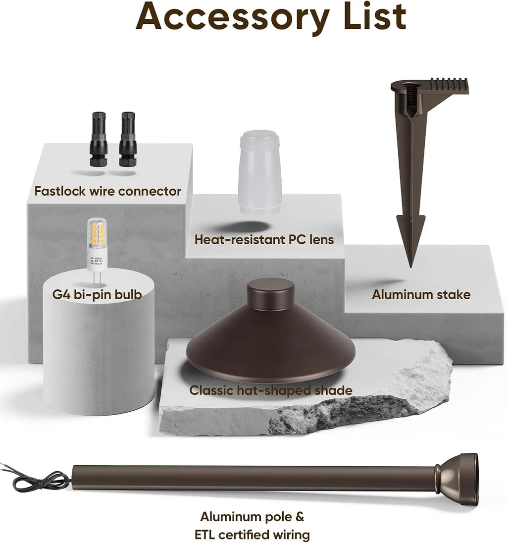 6-Pack Low Voltage Pathway Lights, Waterproof Bronze Aluminum
