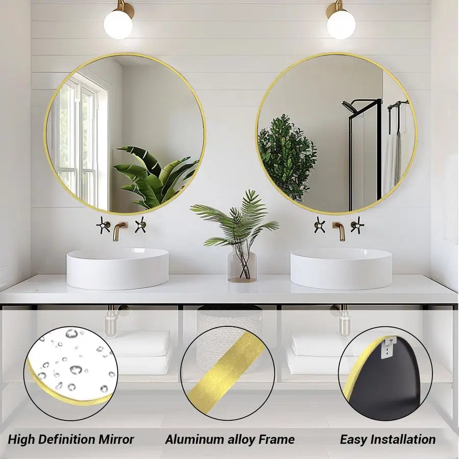 Gold Circle Mirror, Round Mirror 20 inch